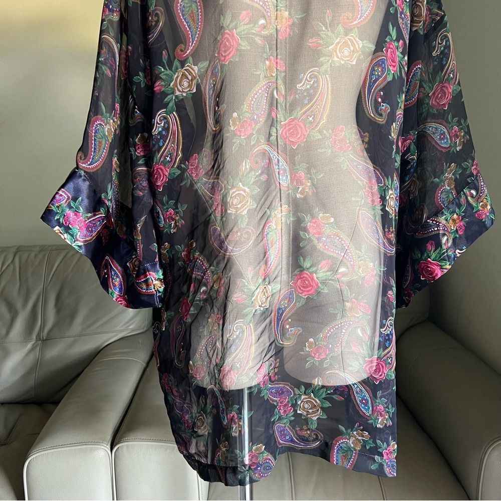 Vintage Victoria’s Secret Gold Label Robe Kimono Floral Paisley Blue Red OS Chic - Picture 13 of 16